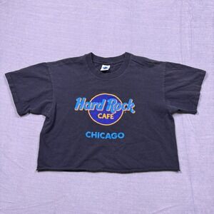 Hard Rock Cafe Chicago Cropped T‎ Shirt Women's Size Large Graphic Tee USA Made